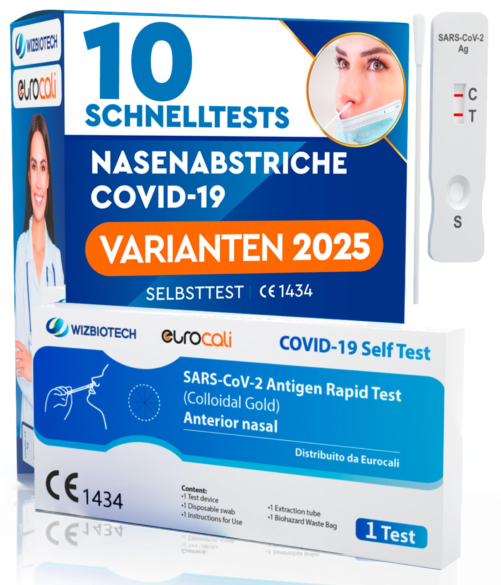 10x Corona Schnelltest Neue Variante 2025 Test Covid-19 Selbsttest Nasales Antigentest auf SARS-CoV-2 für zu Hause zur Eigenanwendung - 10 Stück Einzelverpackt