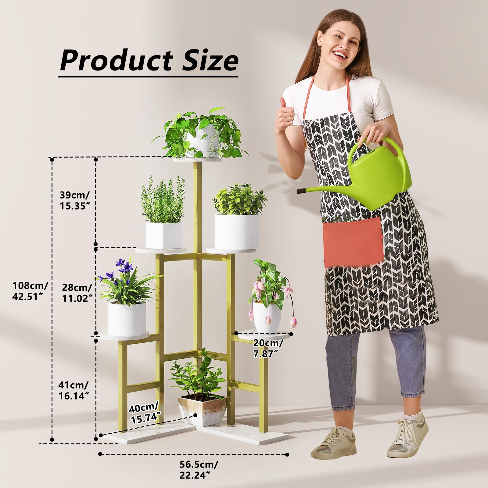 IBUYKE 6 Niveles Estanteria para Plantas de Madera, Soporte Plantas Interior de 108cm de Alto para Múltiples Plantas, Soporte Macetas para Plantas para Jardín Interior Balcón, Dorado TMJ072G