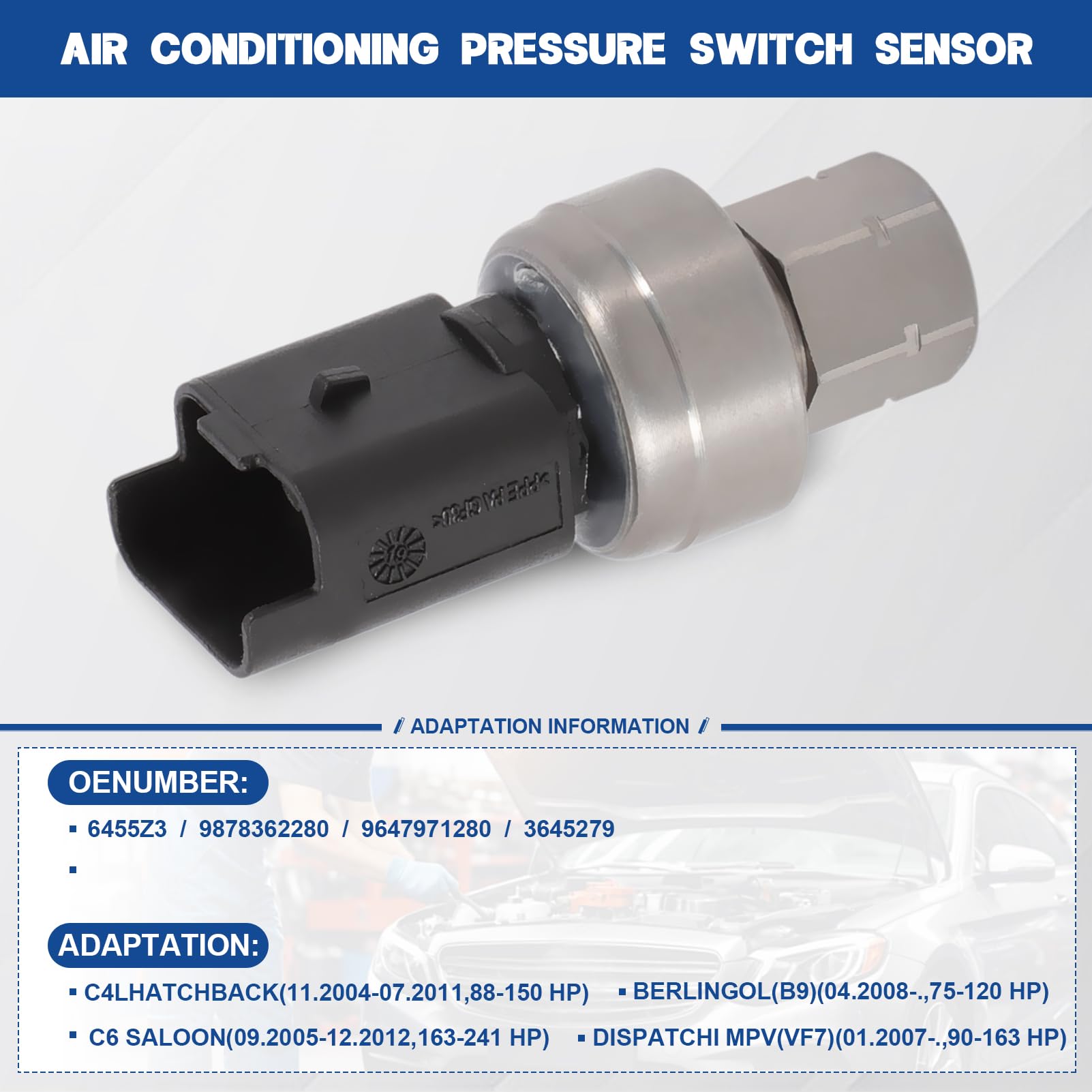 Presostat - Botón interruptor de aire acondicionado 3 pines compatible con BERLINGO c3 c4 c5 307 407 607 5008 PARTNER 6455 Z3 9878362280, 9647971280