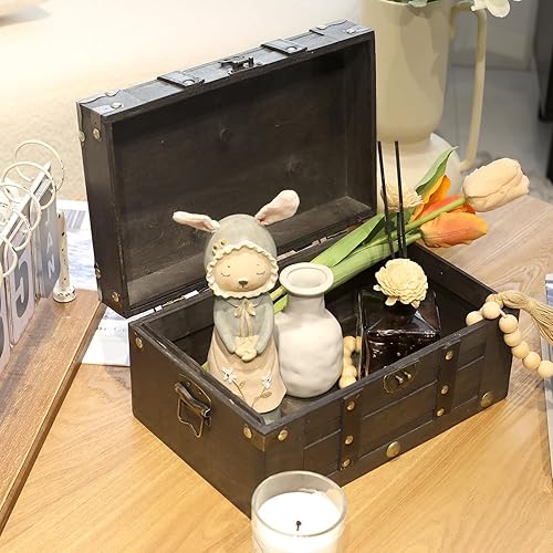 Miniatura 5 de Cofre del tesoro de madera de lujo, 11 x 7.1 x 5.5 pulgadas, elegante caja de almacenamiento con tapa con bisagras resistente, baúl decorativo de