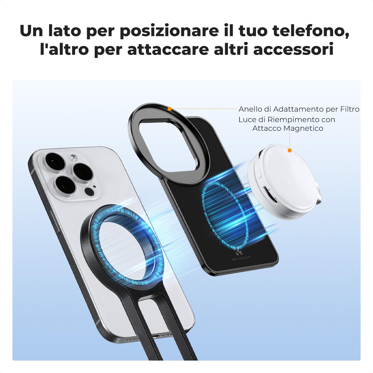 K&F CONCEPT Treppiede Magnetico Smartphone MS-47, Supporto Pieghevole Piccolo per Telefono Cellulare, Mini Treppiede per iPhone, Compatibile con iPhone 17,16,15,14,13,12, altri con Anello Magnetico