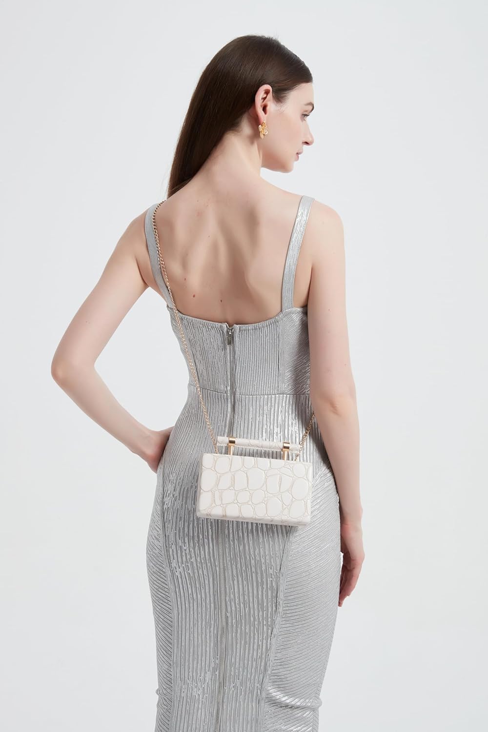 Women Faux Leather Evening Bag Stylish Gripe Clutch Handbag PU Shoulder Crossbody Bag for Party Formal Casual - Image 4