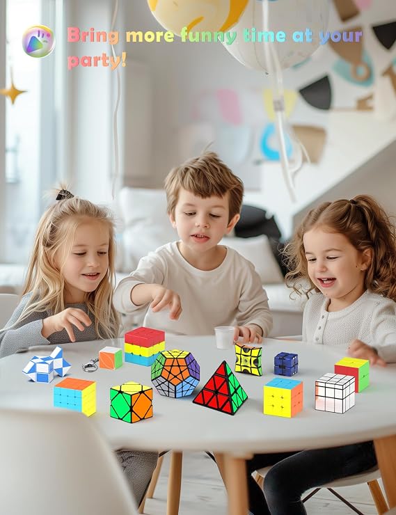 ROXENDA 12 Packs Speed Cube Set, 2x2 3x3 4x4 Pyramid Skewb Infinity Sticker Puzzle Cube 1x3x3 Spinner Cube Bundle, Christmas Birthday Party Toy for Kids Teens Adults (12 Pack)