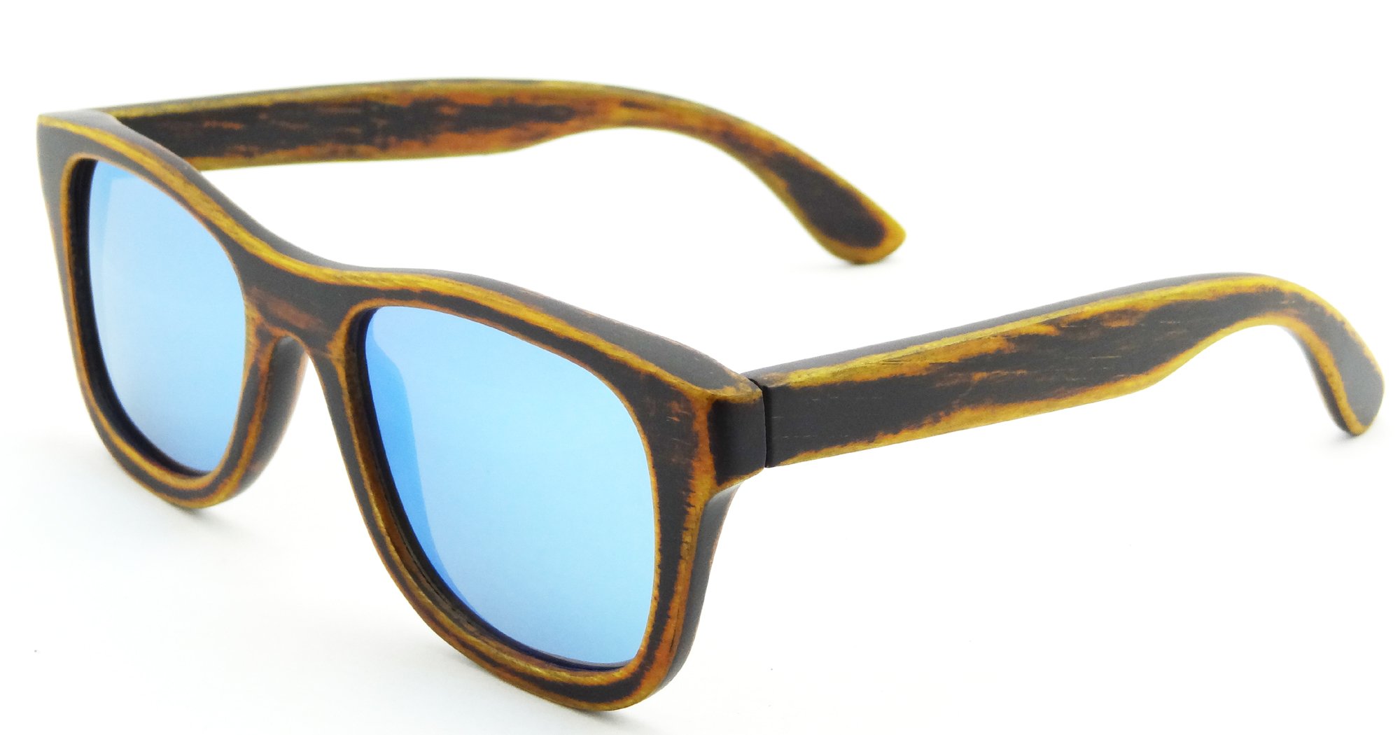 Genuine Handmade Wood Sunglasses Anti-glare Polarized Bamboo Layer UV400 Glasses-Z6016(bamboo stain, ice blue)-image-0