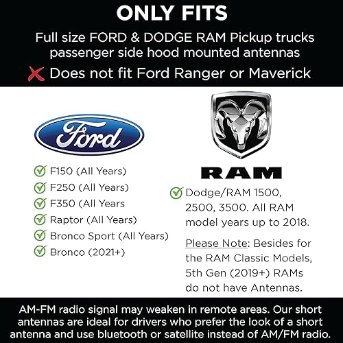 Miniatura 6 de EcoAuto Badass - Antena de coche para Dodge Ram y Ford F150 F250 F350 Super Duty Ford Raptor Bronco Trucks  Diseño antirrobo antena de radio para