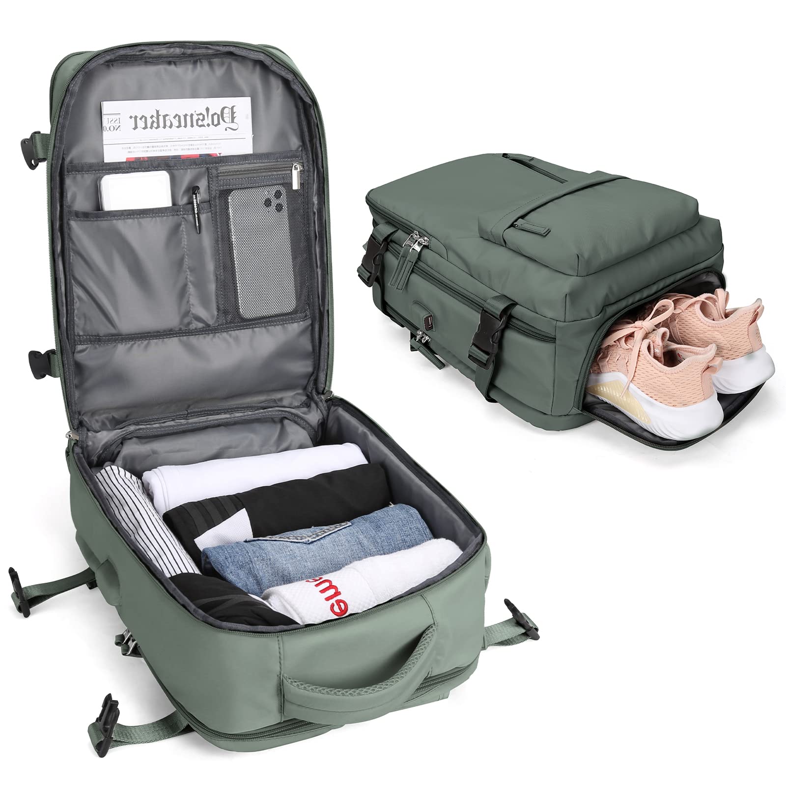BJLFS Borse da Cabina per Ryanair 40×20×25 Bagaglio a Mano Easyjet 45×36×20 Borsa Zaino da Viaggio, Zaino da trekking,Zaino Casual per laptop da 14 pollici per scuola