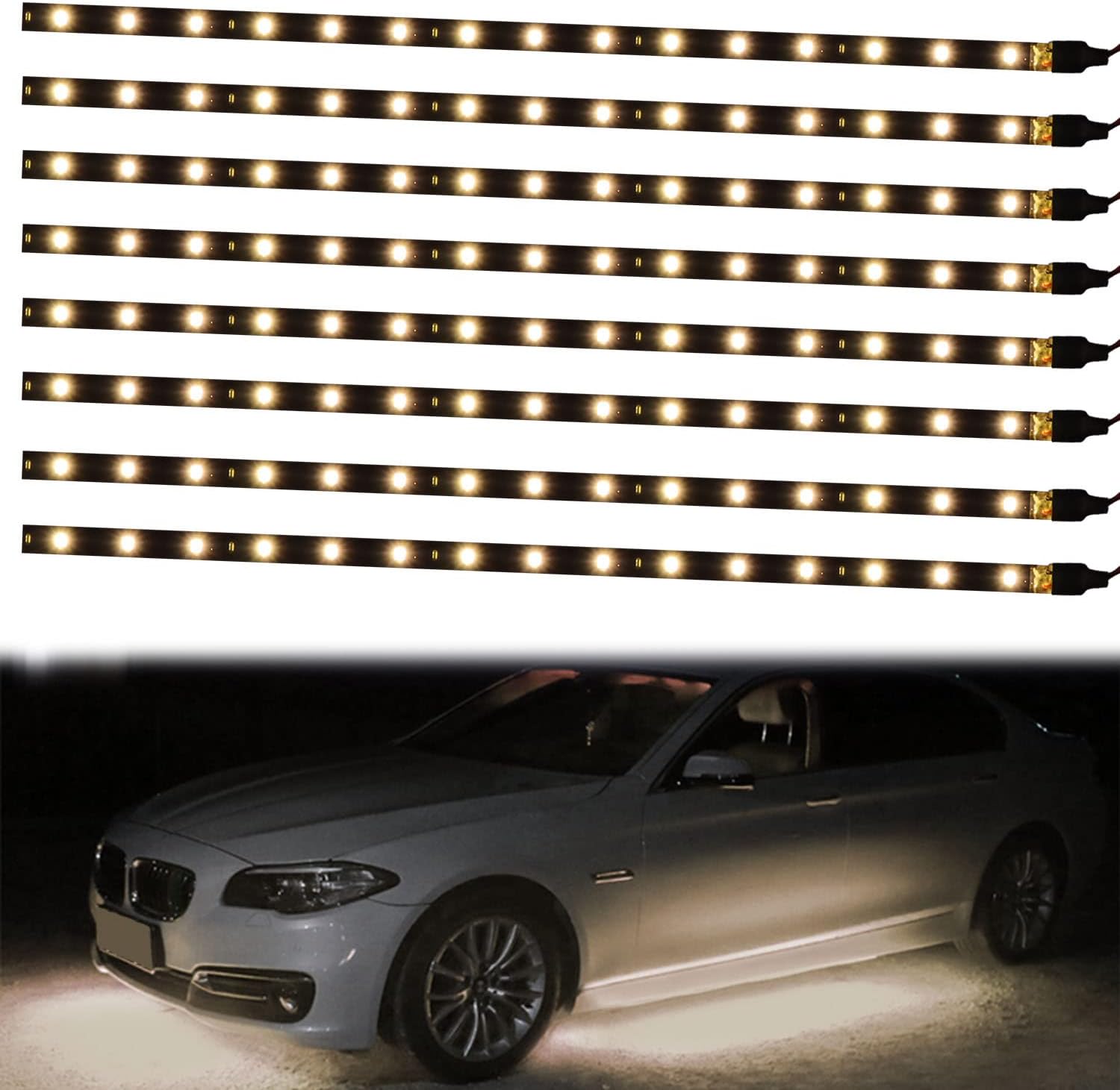 XT AUTO 8pcs 12V Super Bright 30cm 15 LED Flexible Waterproof LED Strip Light for Car Interior & Exterior Decoration DRL Day Running Light Or Boat Bus Garden