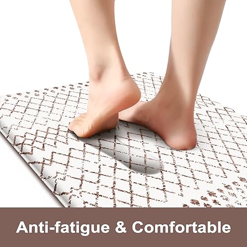 Vista 161 de KIMODE - Juego de 2 tapetes de cocina bohemios, antifatiga, antideslizantes, impermeables, ergonómicos, acolchados, cómodos, para lavandería, Caqui