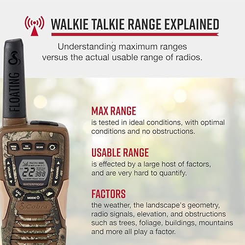 Miniatura 2 de Walkie Talkies Cobra ACXT1035R FLT Impermeables - Recargables, Flotan, 22 Canales, Juego de Radio Bidireccional de Largo Alcance de 37 Millas