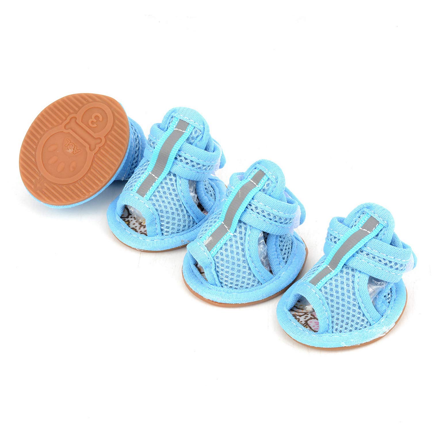 SELMAI Reflective Dog Sandals Pet Shoes Breathable Soft Mesh Anti Skid Doggy Boots for Puppies Paw Protector Soft Rubber Sole for Walking Hot Pavement Nonslip 5 Sizes Leisure Cool Summer Blue 4