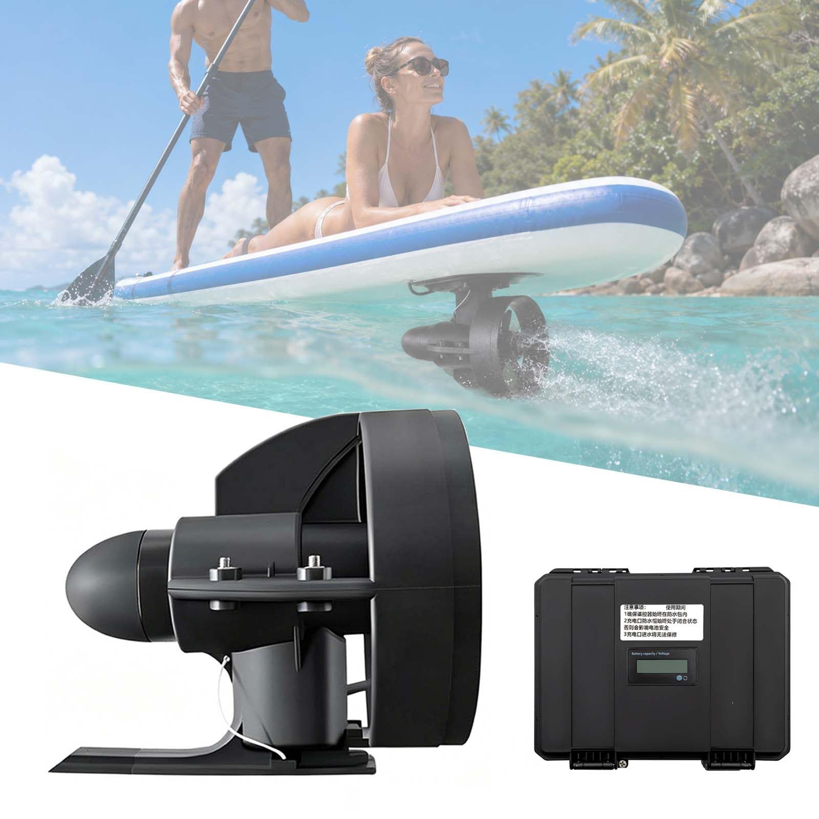QFGain Electric SUP Fin Motor for Camping & Long Distance, 12V Underwater Thruster for Kayak Paddle Board, 440LBS Thrust Propeller for Inflatable Canoe 216W