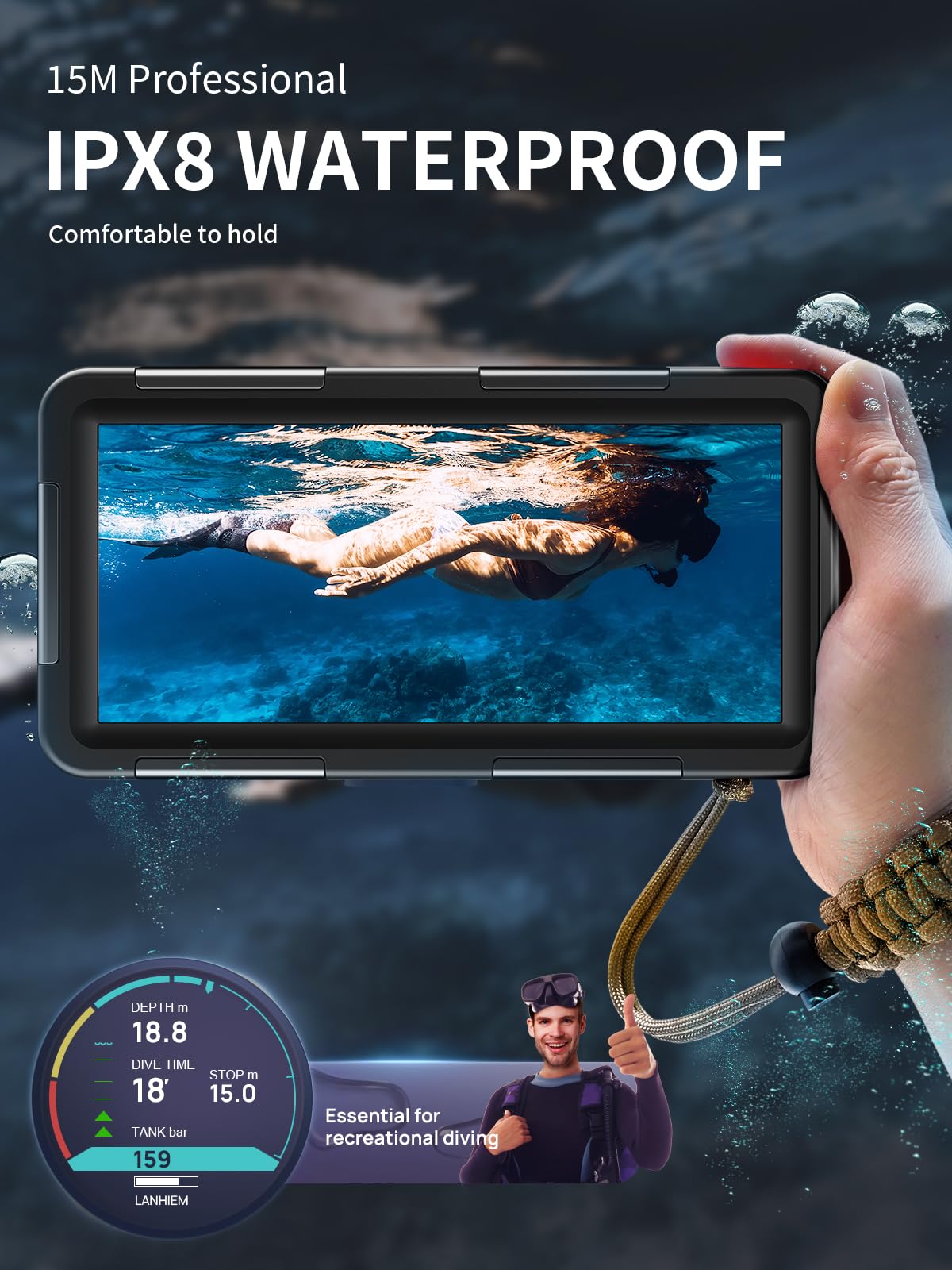 Lanhiem wodoodporne etui na telefon komórkowy IPX8, uniwersalne etui do nurkowania, profesjonalne podwodne etui na telefon komórkowy, wodoodporna głęboka etui na telefon 15M na iPhone, Samsung, Huawei