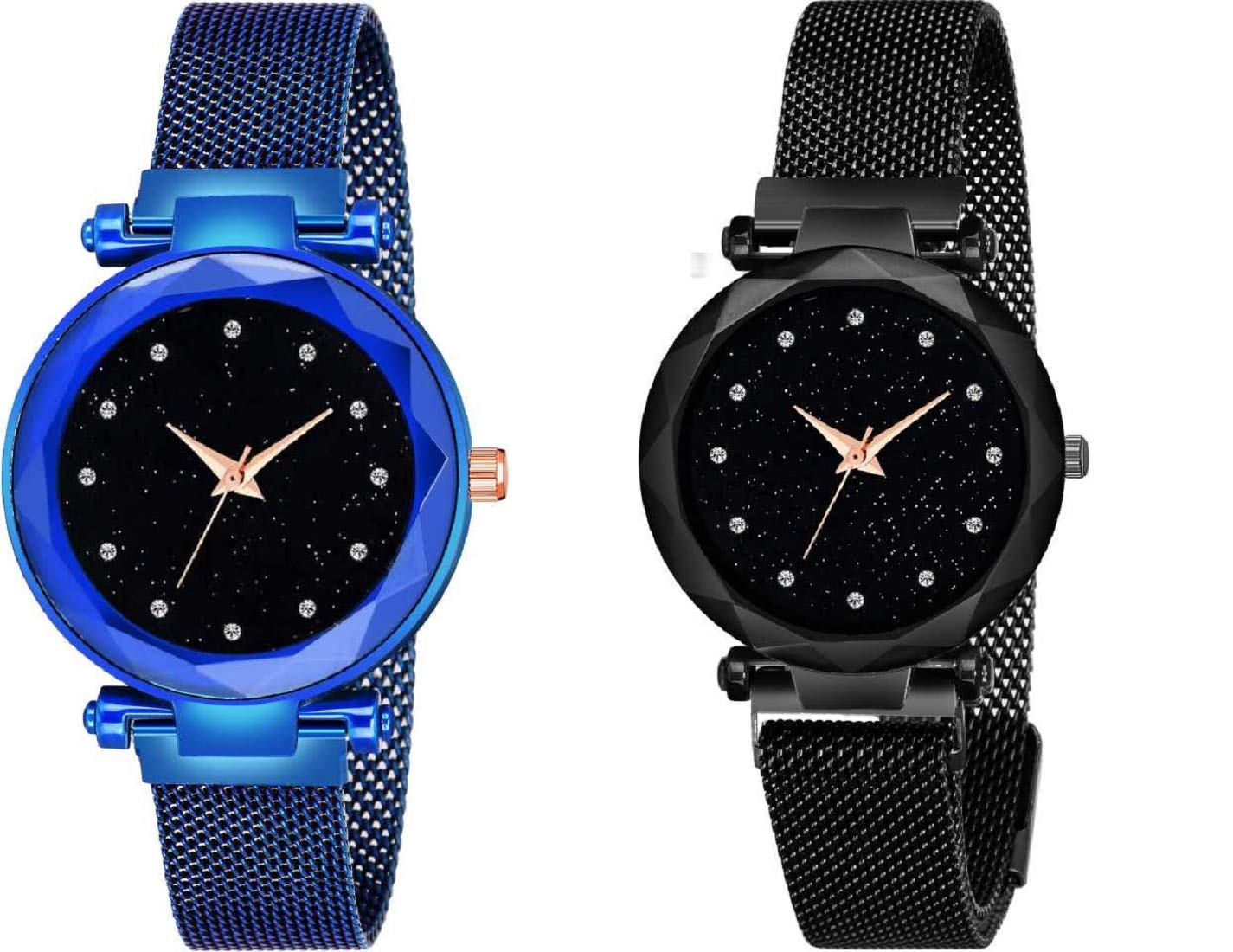 KIARVI GALLERY Black dial 12 Diamond Studded with Blue and Black Magnetic Strap Analog Watch - for Girls Analog Watch - for Girls (B0845VBS2Z) Amazon Price History, Amazon Price Tracker