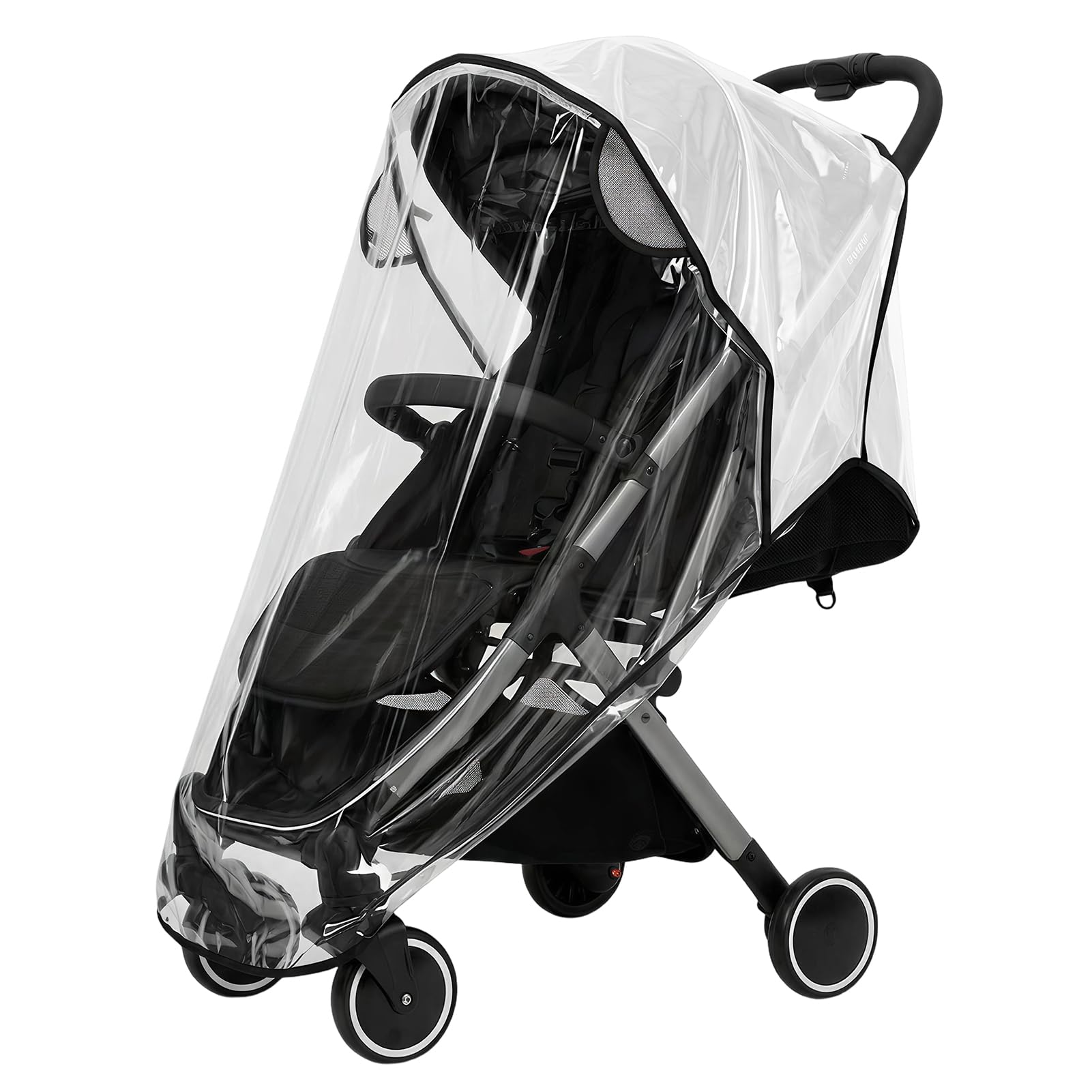 Universal Rain Cover for Pushchair, Breathable Pram Rain Cover with Clear Design, All-Weather Stroller Covers for Protection from Rain, Wind, Snow, Sun and Dust - Black