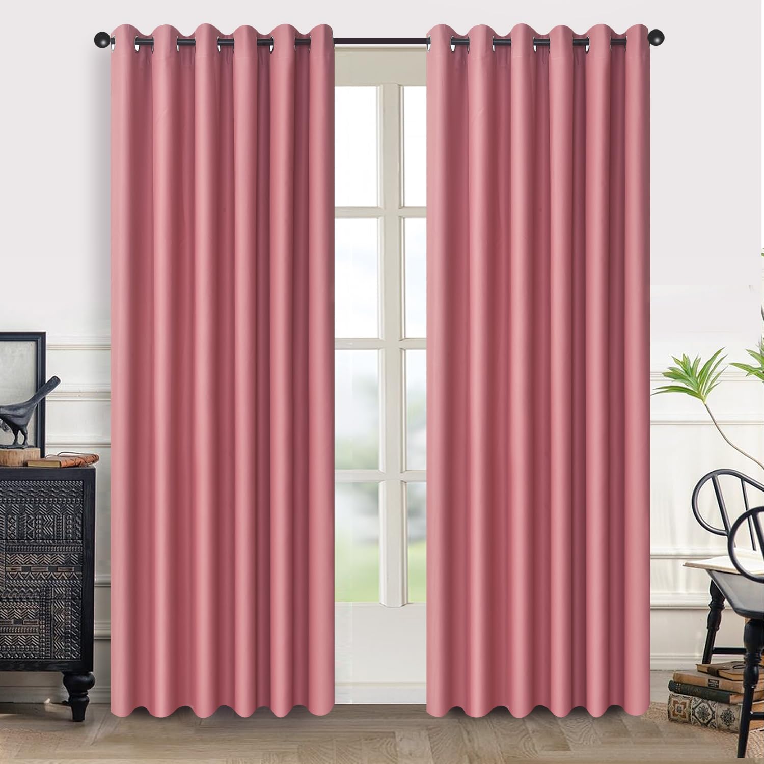 Hadi London Thermal Blackout Curtains with Eyelet Ring Top Insulated Energy Saving Drapes for Bedroom, Living Room & Kids' Room, Light Blocking. (BLUSH PINK, 66X90)