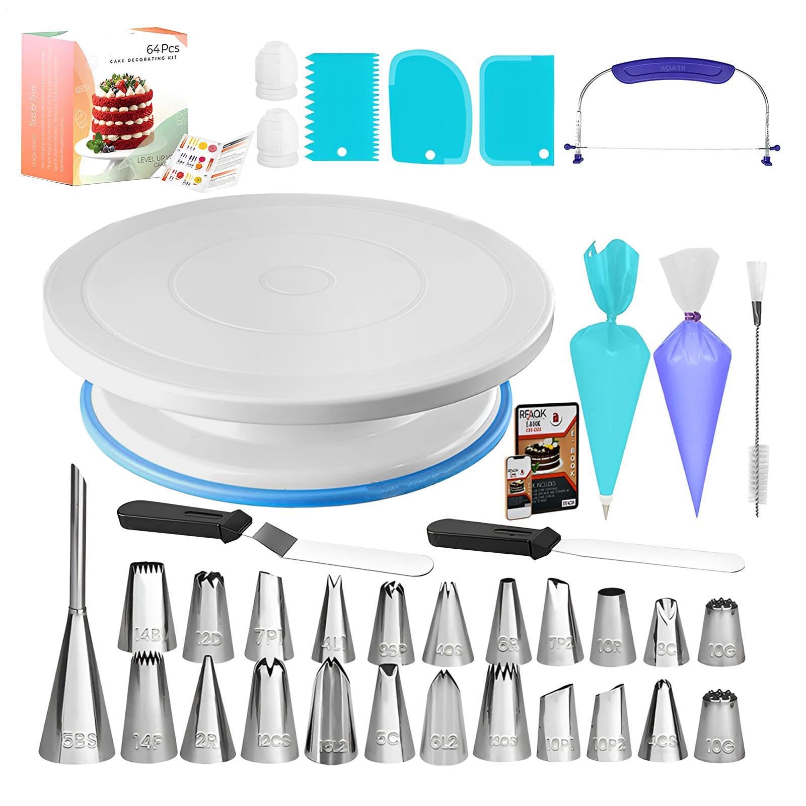 Kit de suministros para decoración de tartas: 64 piezas de bolsas y puntas