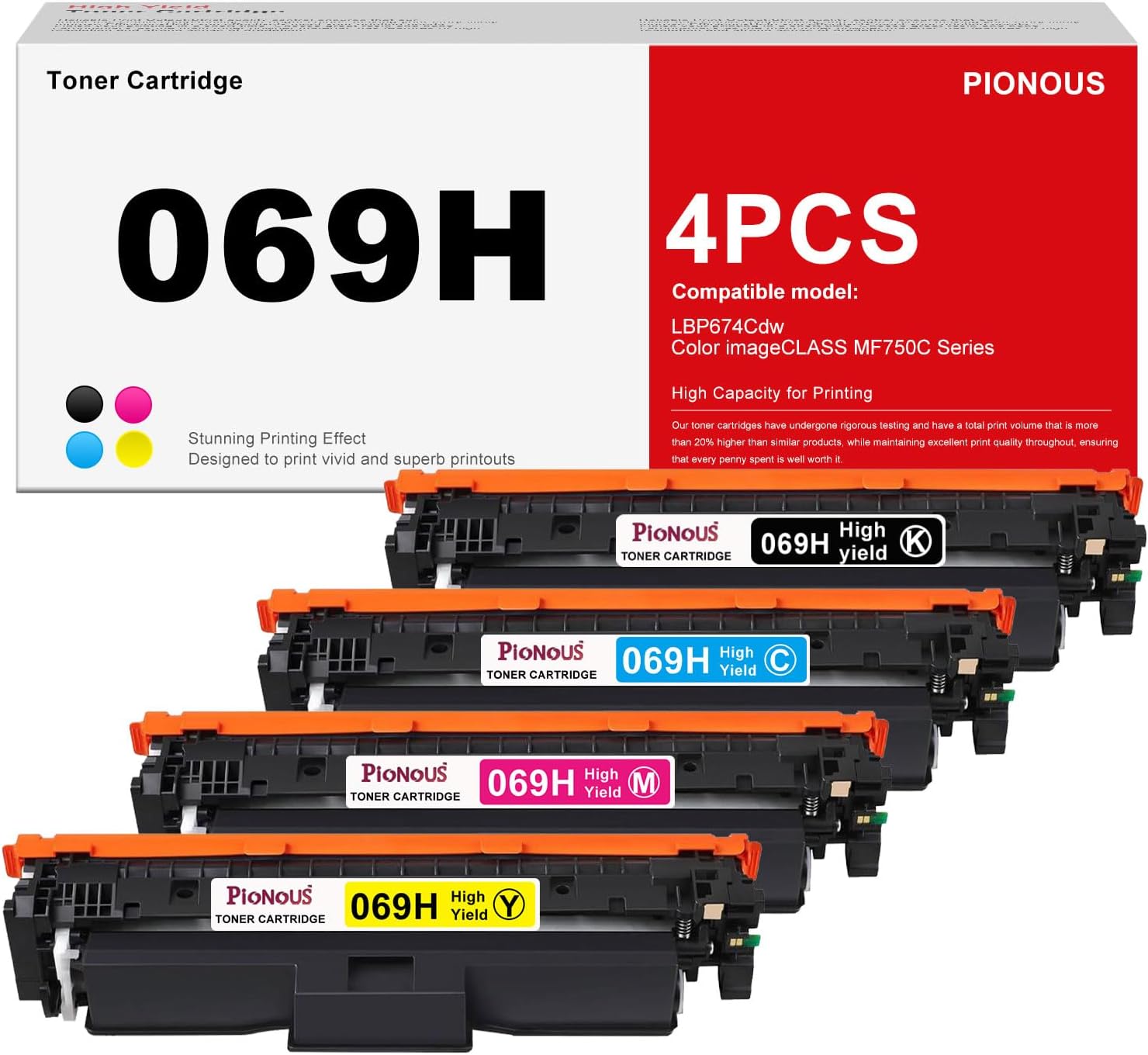 069 069H Toner Cartridge Set High Yield 4-Pack: Compatible Replacement for Canon 069H 069 CRG069H for imageCLASS MF751Cdw MF753Cdw LBP674Cdw Printer, (Black, Cyan, Magenta, Yellow)