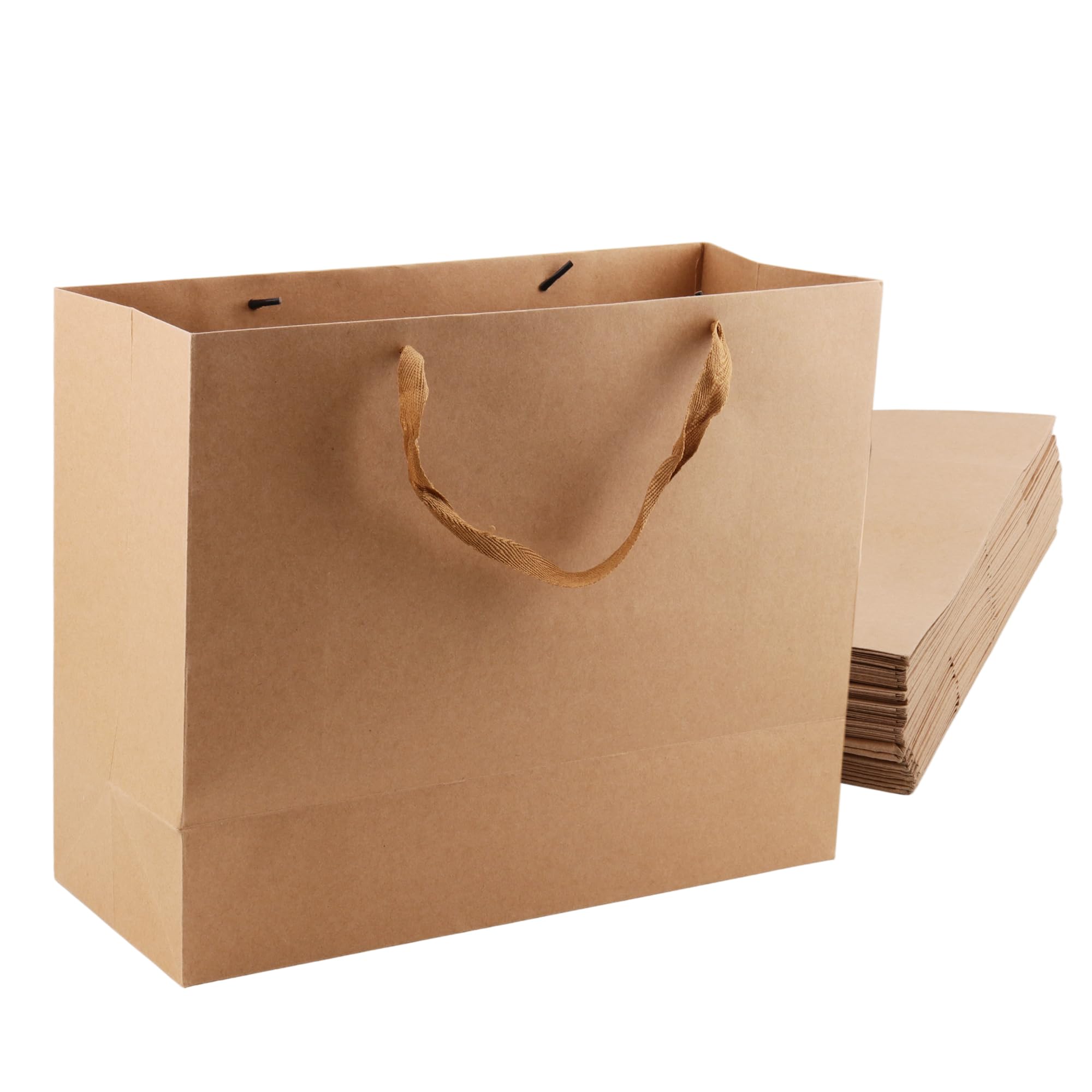 25 Pack Large Brown Kraft Paper Gift Bags with Handles, 40x15x30 cm