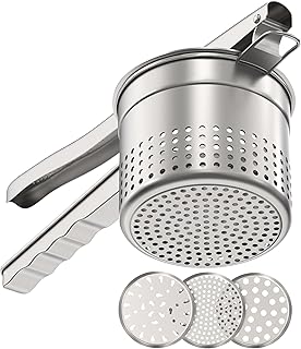 Livilord Large 15oz Potato Ricer with 3 Interchangeable Discs, Heavy Duty Stainless Steel Ricers for Mashed Potatoes, Sweet Potato Masher Kitchen Tool with Ergonomic Handle, Spaetzle Maker
