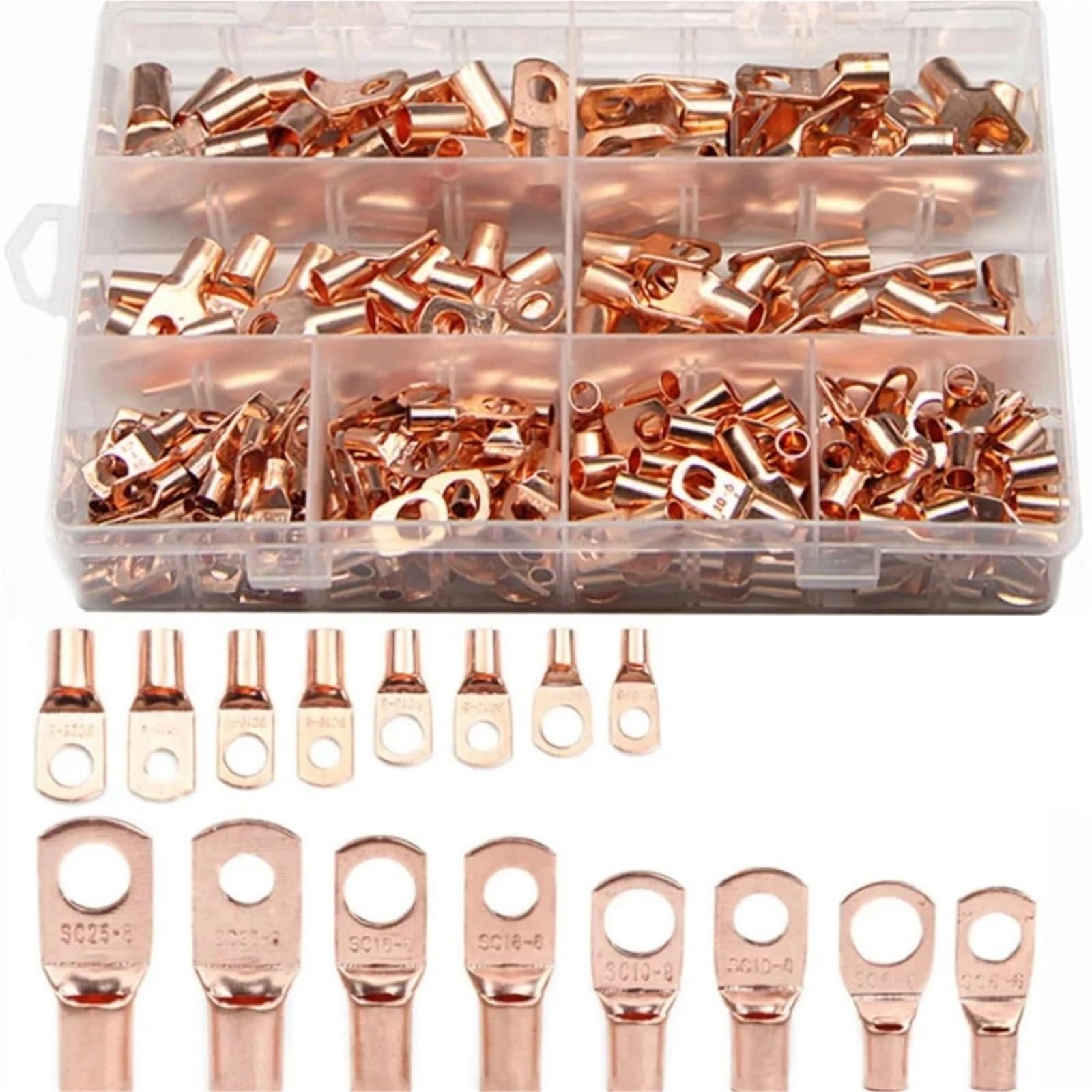 Baynopurin 240Pcs Round Insulated Crimp Terminals 240 Pieces Sc6-25 Copper Tubular Ring Eyelet Crimp Wire Cable Lug Terminal Connector