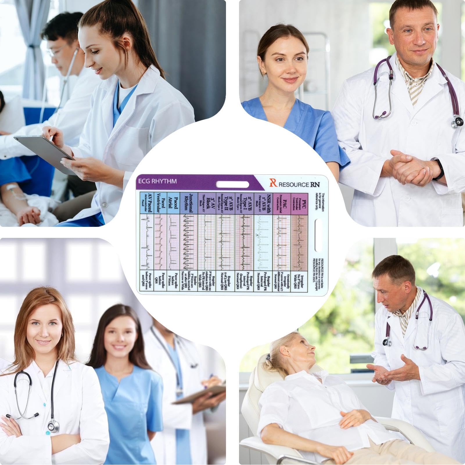 Tarjetas de bolsillo ECG, calibradores de ECG, para enfermeras, tarjetas de bolsillo de tasa de ECG, calibradores de ECG, tarjeta de bolsillo de ritmo ECG/ECG, tarjeta de de