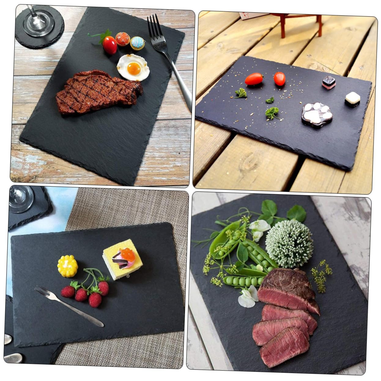 DECHOUS 2 Stück Schiefer Servierbrett für Steak und Sushi, Schwarz