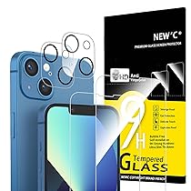 NEW’C 4 Pezzi, 2 x Pellicola Vetro Temperato per iPhone 13 (6,1″), e 2 x Pellicola Vetro Protettiva Fotocamera Posteriore per iPhone 13 (6,1″) -Antigraffio – Ultra Resistente – Vetro Durezza 9H