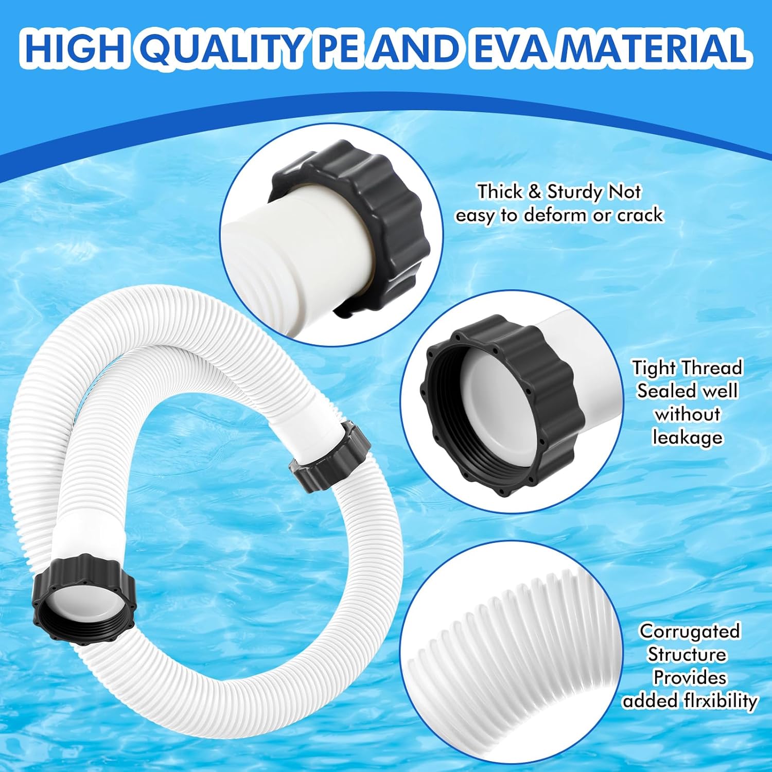 2 Pack 1.5"x59" Pool Pump Hose Kit for Above Ground Pool Compatible with Intex 29060E, with Straight 1.5" Connector, 2 4560 Conversion Adapter (40mm to 1.5") for Sand Filter Saltwater (White)