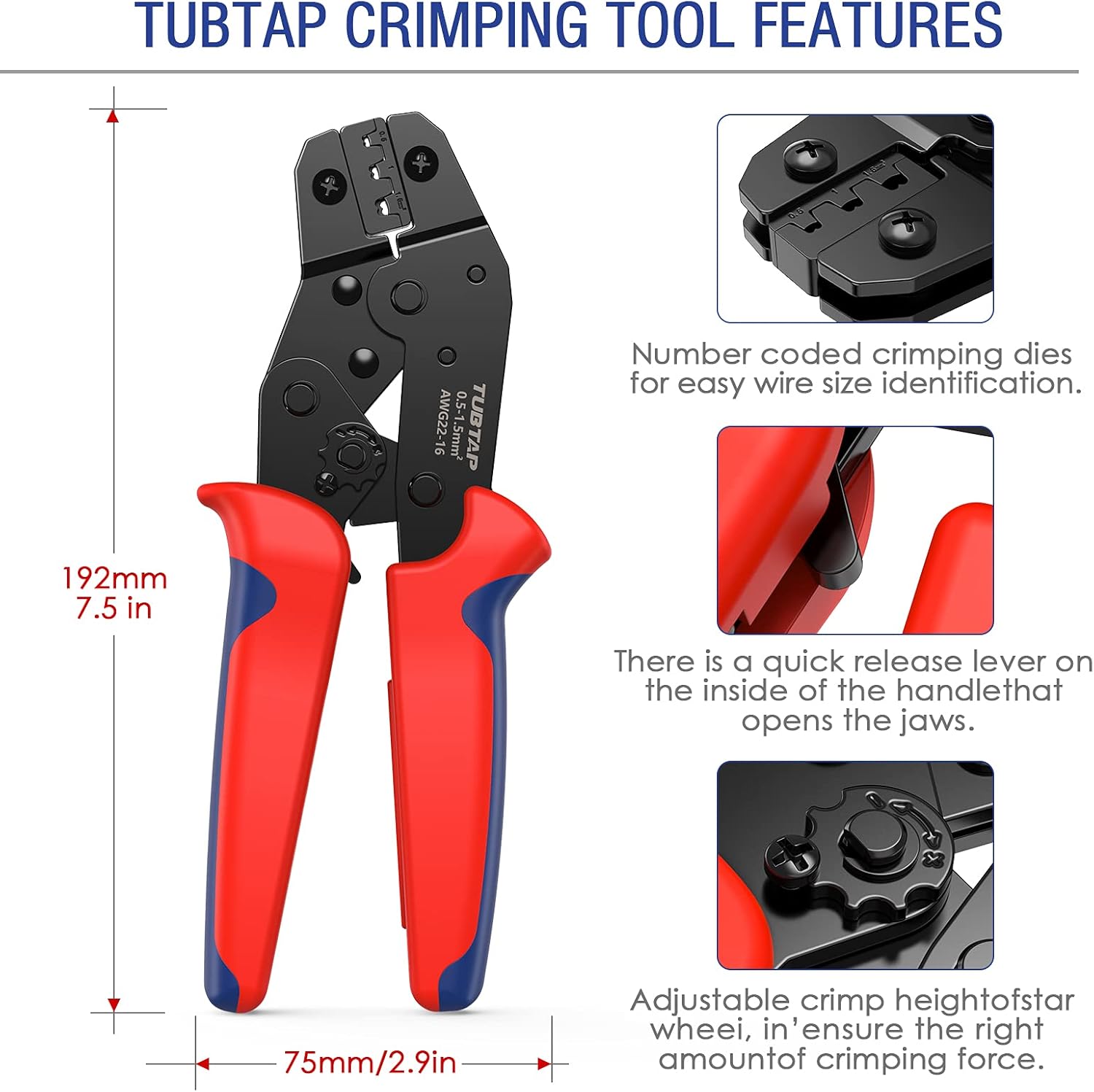 TUBTAP Wire Crimper Tool, Ratcheting Insulated Terminal Crimper for 10-20 AWG Wire, Available For Insulated Nylon Connectors and Electrical Wire Connectors : Everything Else