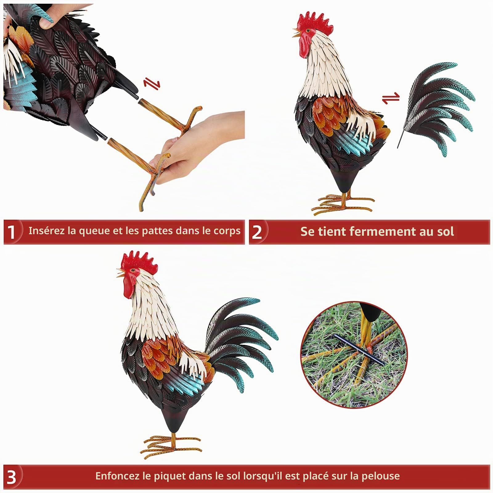 chisheen Décoration de Coq en métal, décorations de Poulet, Statues de Jardin en Plein air, Sculpture de Poulet en métal pour Jardin, terrasse, Cuisine, décoration et décoration de pelouse