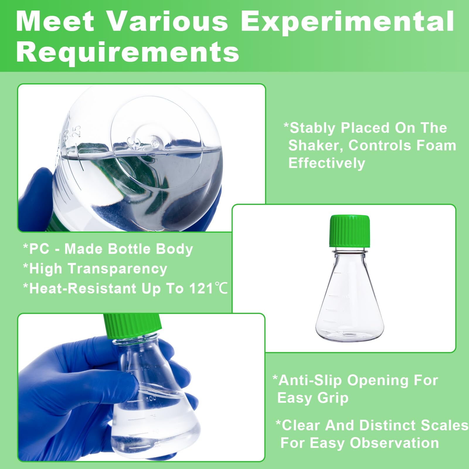 12 frascos Erlenmeyer, frasco de plástico Erlenmeyer de 125 ml, pistón cónico con tapón de rosca para trabajos de laboratorio, experimentos químicos y aplicaciones científicas (24 unidades de 125 ml)