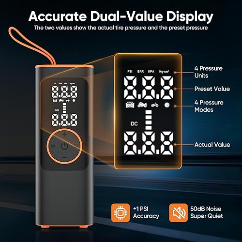 Miniatura 5 de Compresor de aire portátil para inflador de neumáticos, bomba de aire inalámbrica de 150 PSI para neumáticos de automóvil, bomba de neumáticos de