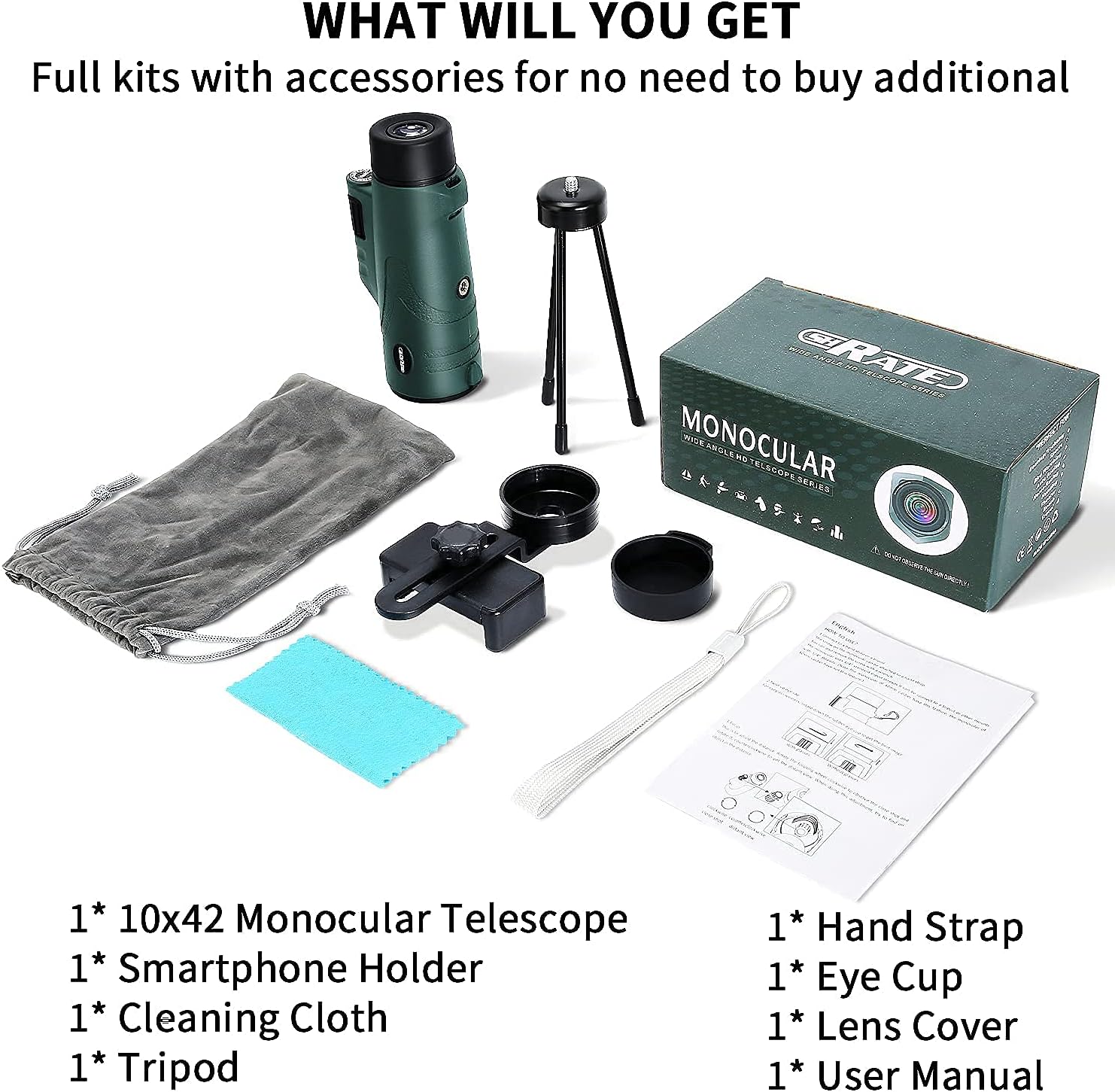 Monocular Telescope, SHRATE High Power 10x42 Compact HD Monocular for Adults, Waterproof Monocular Scope BAK4 Prism with Smartphone Holder & Tripod for Bird Watching Hunting Traveling Concert Sports : Camera & Photo