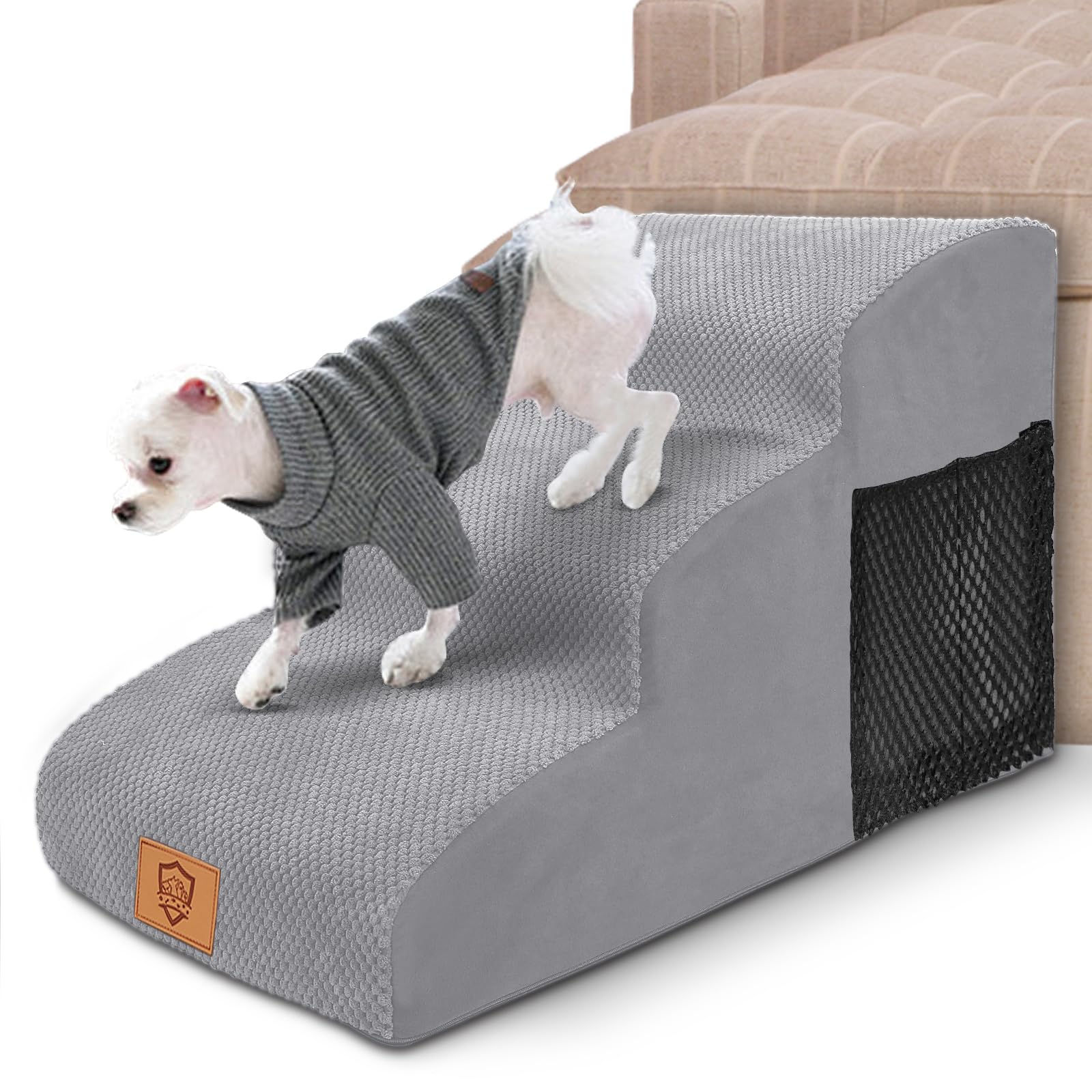 Myiosus Escalera para Perros y Gatos de 3 Peldaños, Escalera para Mascotas Pequeños, Esponja de Alta Densidad para Sofá Cama