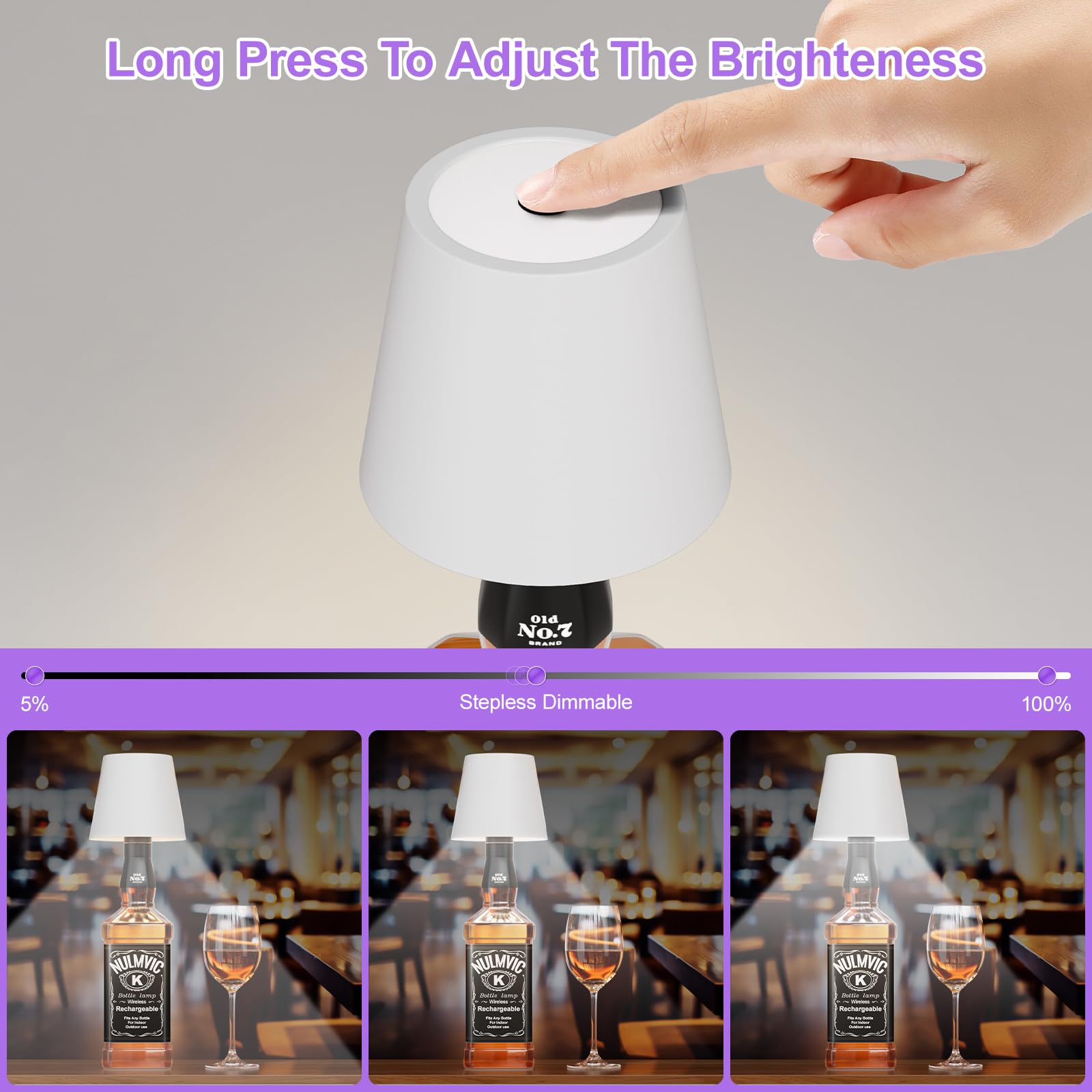 WOKWOYIO Wireless Bottle Lamp, Wireless Lamps Rechargable - Image 2