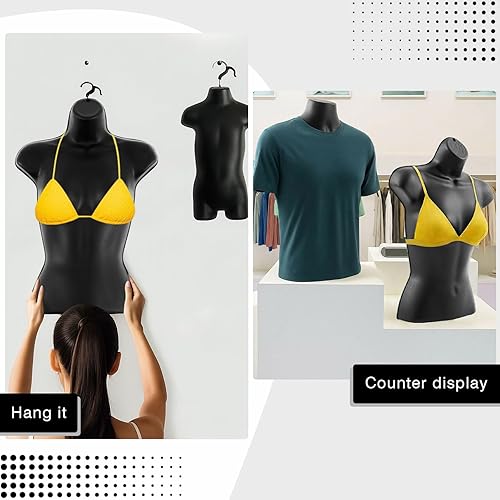 Miniatura 4 de Briwooody 8 piezas de maniquí negro formas de torso, macho, hembra, niño y niño pequeño, cuerpo de maniquí colgante, conjunto familiar, formas de