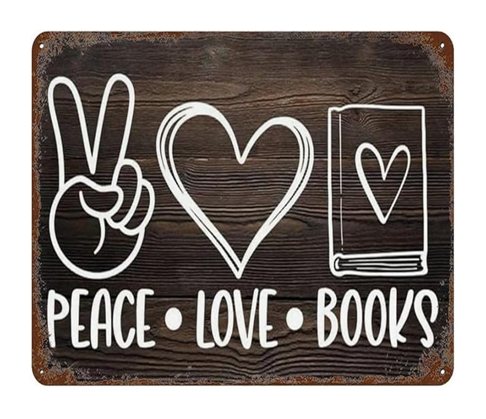 IDGTTLDF Book Lover Quote Vintage Metal Tin Sign Peace Love Books Rustic Wall-Art for Study Room 8 X 12 in