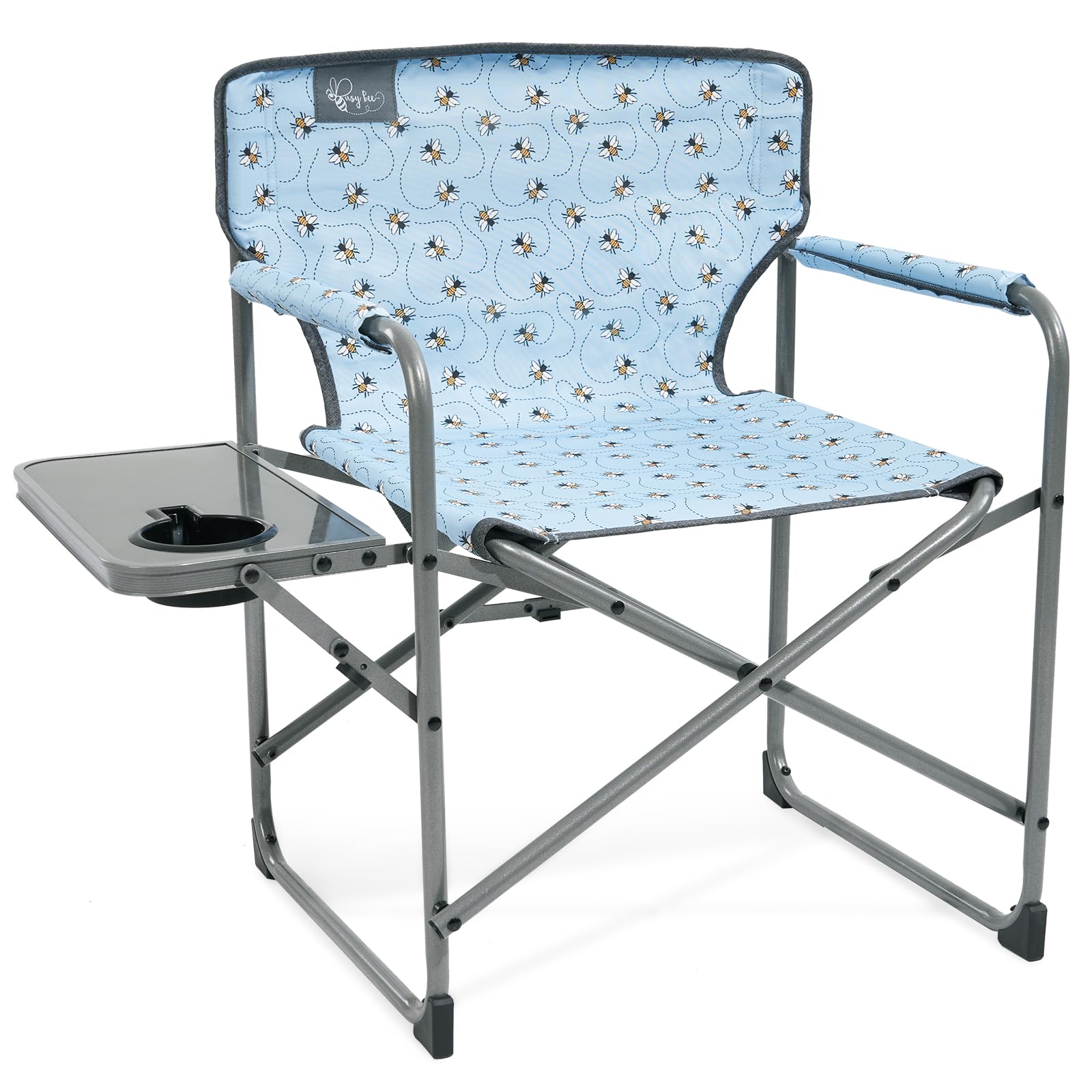 Busy Bee Kids Camping Chair with Foldable Side Table Lightweight Flat Folding Compact and Portable Perfect Kid Beach