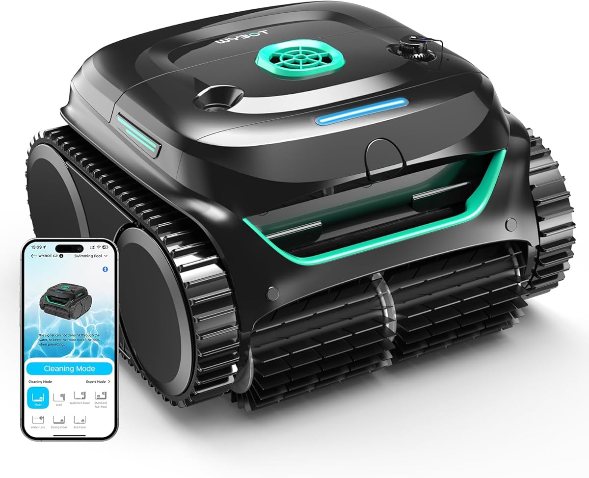 WYBOT C2 Cordless Robotic Pool Cleaner(2026 Upgraded Motor), Dual Filtration, Wall Climbing & Waterline Cleaning, App Scheduling, Smart Navigation, Pool Vacuum for Inground Pools-Black&Green