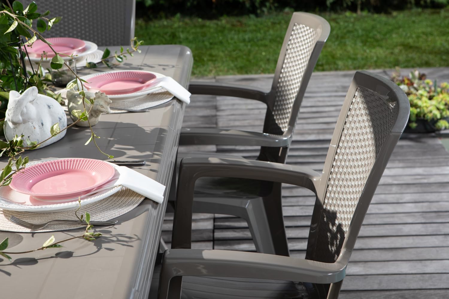 SIEDITI FUORI E DENTRO Set pranzo da giardino tavolo Samuel 200x95cm + 6 Sedie Diana in resina (Tortora)