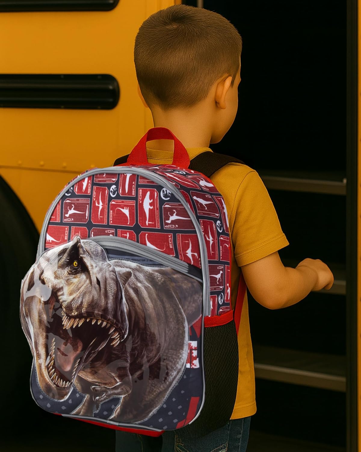 Fast Forward Jurassic Park Boys and Girls Backpack - 16" 3D Dinosaur Elementary School Bookbag Backpack for Boys and Girls, Dino Red/Black - Image 3