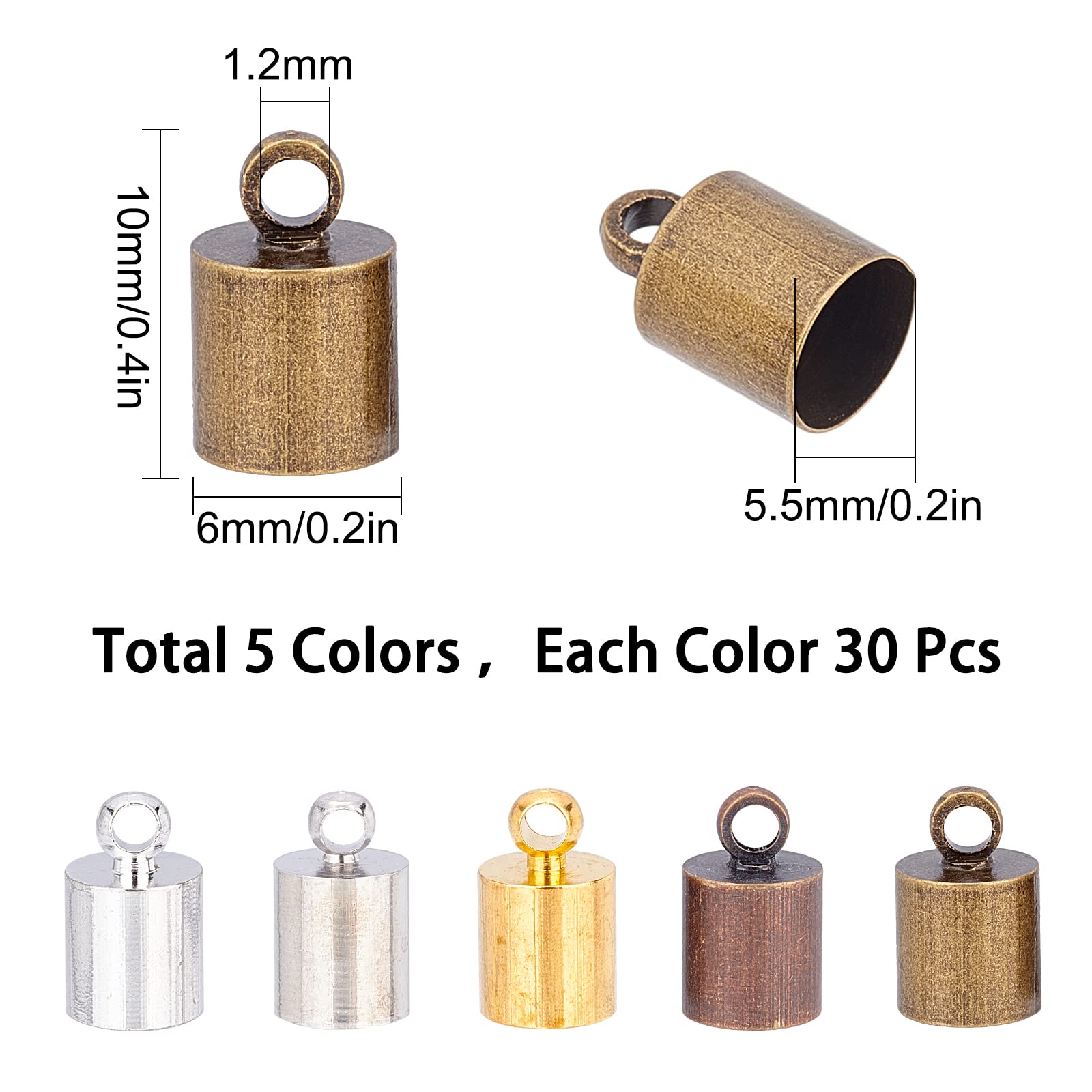 WADORN 30 Sets Metalen Koord Einde, 3 Kleuren Legering WADORN 30 Sets Metalen Koord Einde, 3 Kleuren Legering