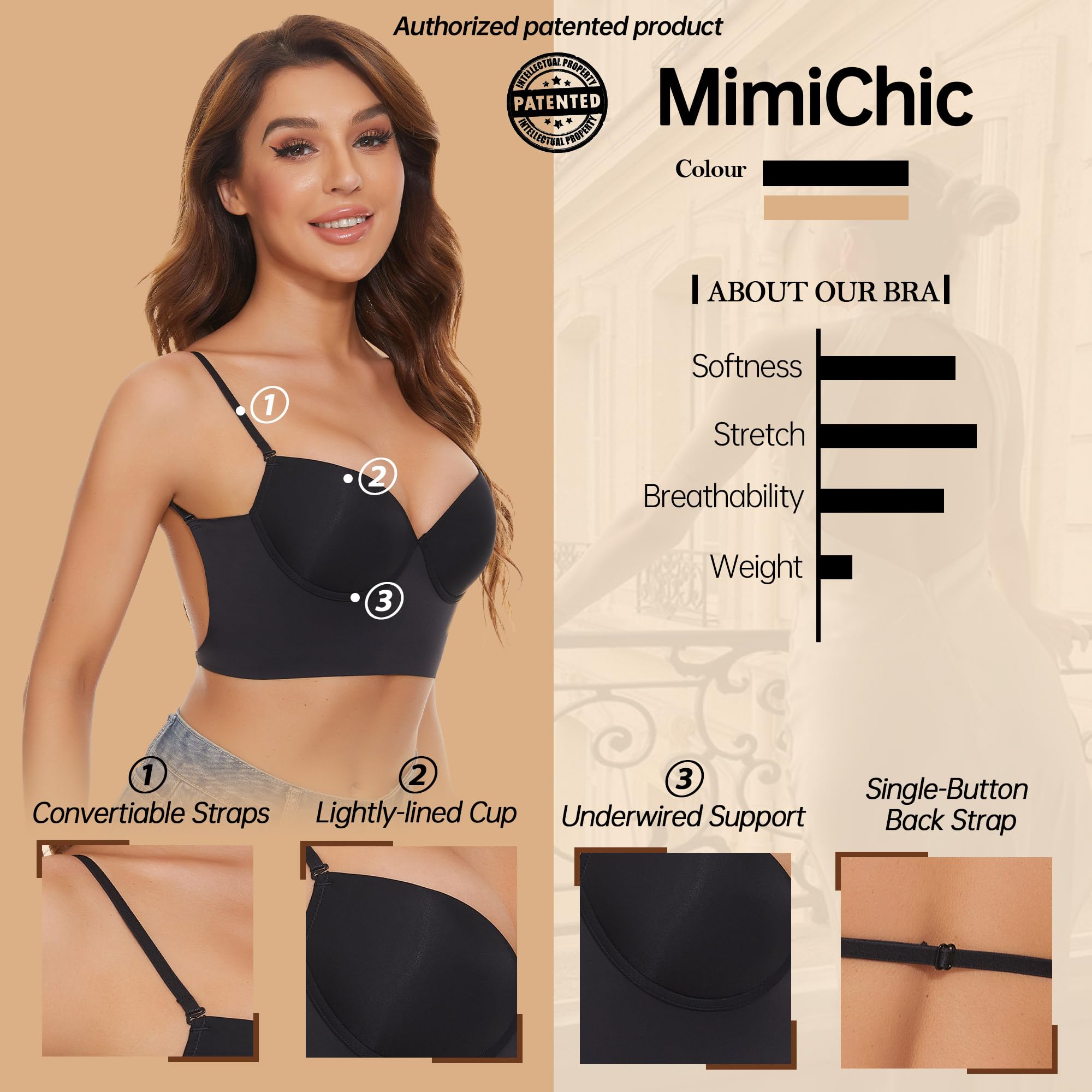 Reggiseno Schiena Scoperta-Reggiseno Invisibile Senza Cuciture Schiena Scoperta - Leggermente Imbottito Multifunzione Halter