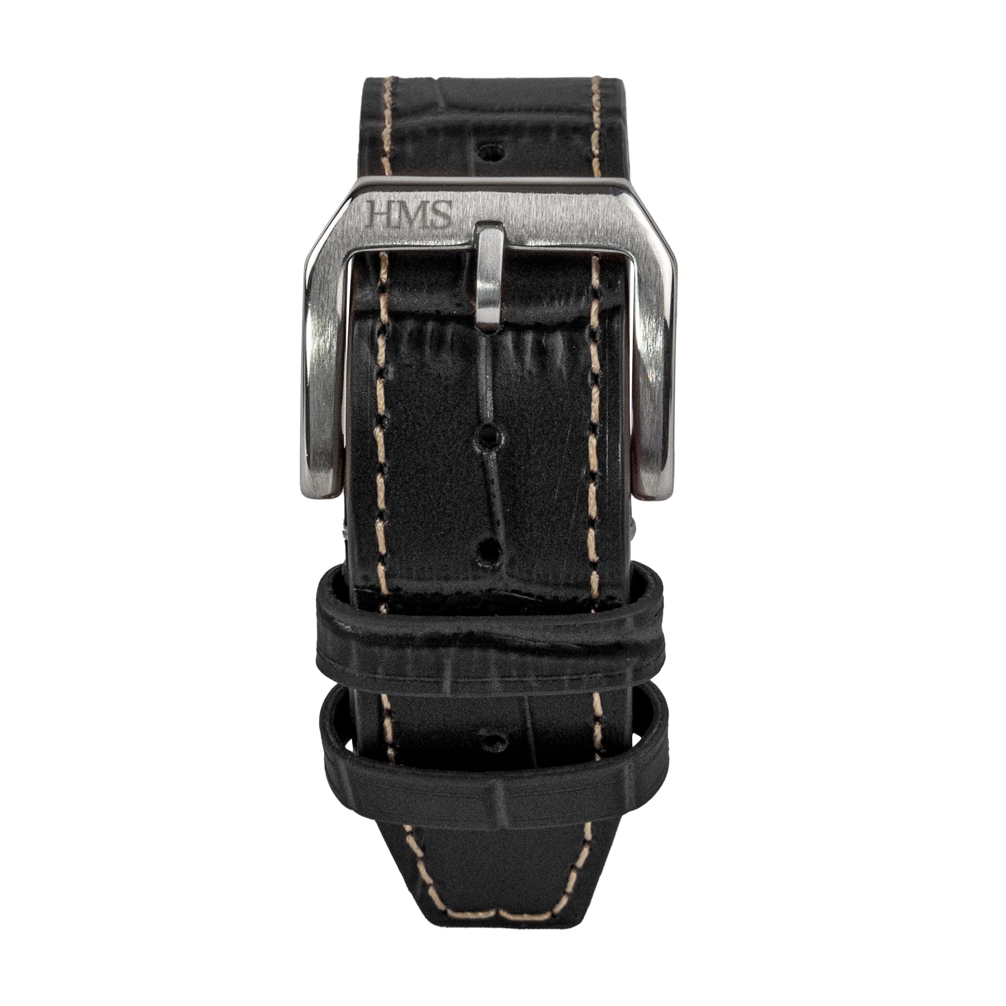 HMS, Correa de reloj de cuero con patrón clásico con tachuelas, 20 mm/22 mm, negro/marrón (negro, 22 mm)