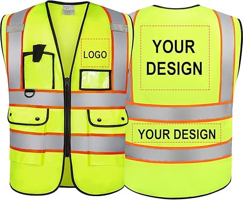 Reflective Vest Class 2 Safety Vests ANSI with 5 Pockets Zipper High Visibility Construction Uniform