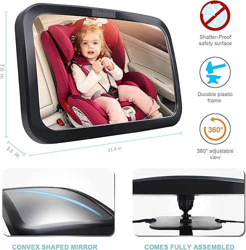 Miniatura 4 de Shynerk Espejo de coche para bebé espejo de seguridad para asiento trasero infantil con amplia vista cristalina inastillable totalmente montado