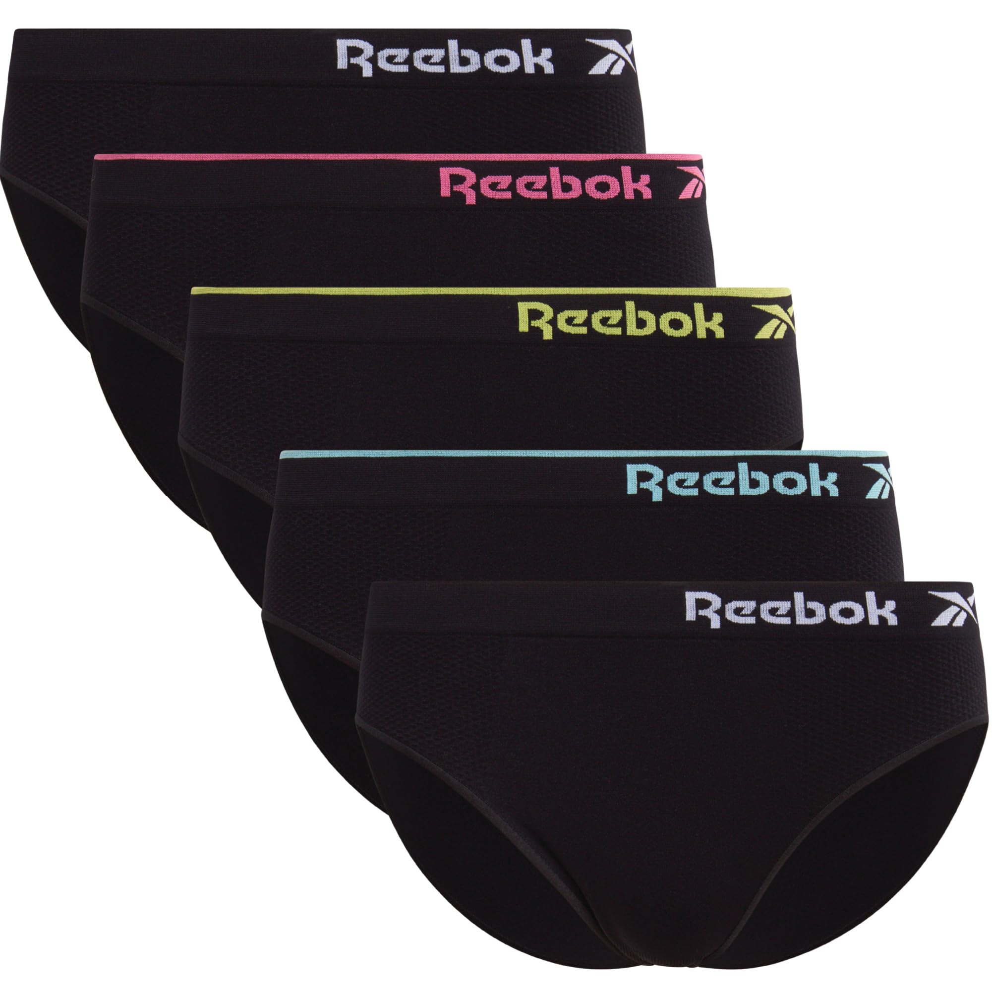 Reebok Womens Bikini Underwear 5 Pack Soft Stretch Seamless Underwear | Next-Level Softness from Breathable Nylon Spandex, Flattering Low-Rise Silhouette Flatters Natural Curves