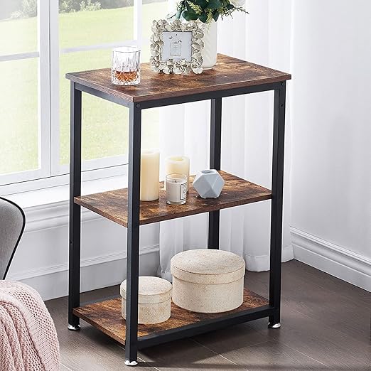 VECELO Tall End Side Table,30" Height Nightstand with 3-Tier Storage Shelf for Living Room Bedroom Office Hallway Study