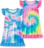 WonderBabe 2Pcs Girls Nightgowns Unicorn Pajamas Toddler Nightgown Sleepwear Flutter Short Sleeves Night Gowns for Kids