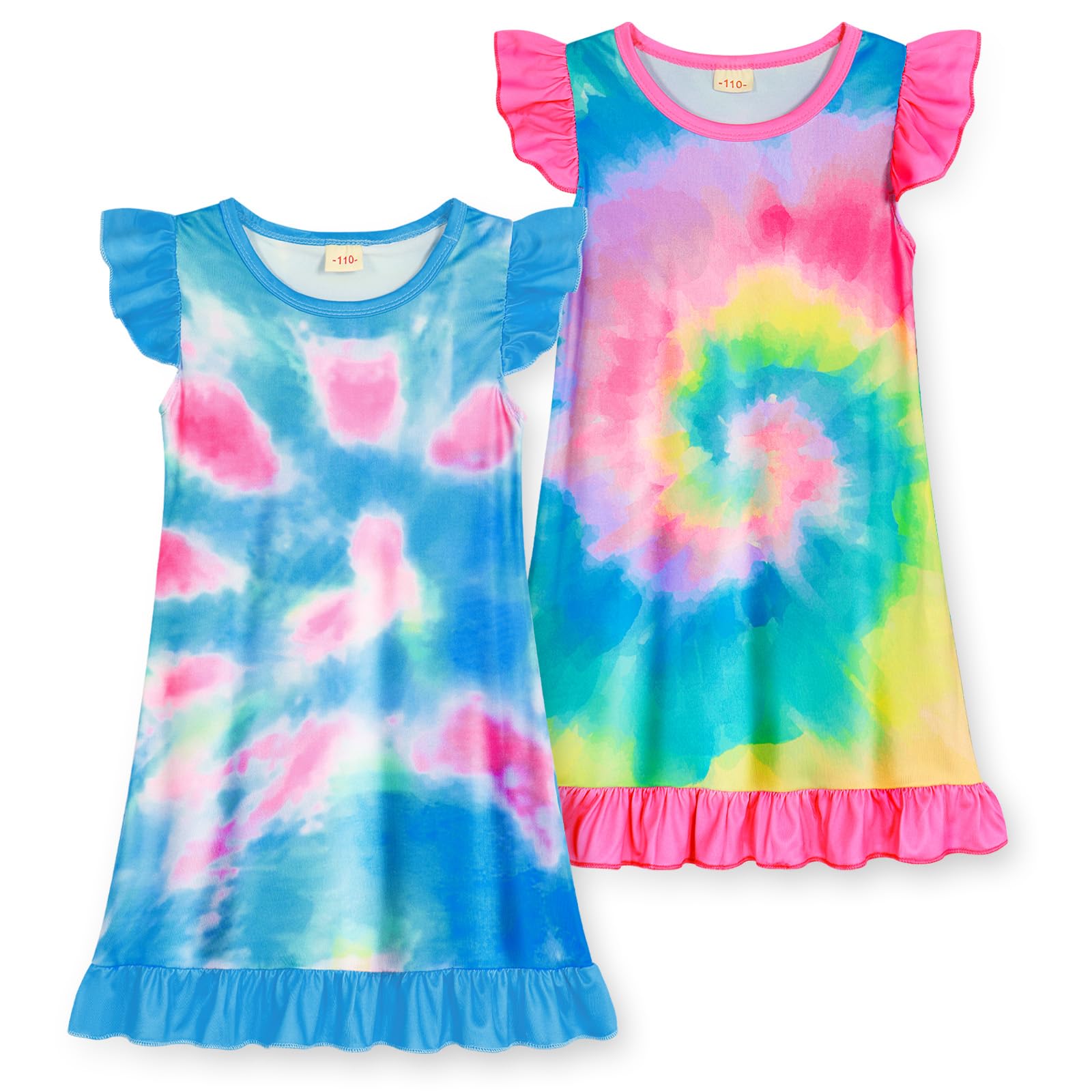 WonderBabe 2Pcs Girls Nightgowns Unicorn Pajamas Toddler Nightgown Sleepwear Flutter Short Sleeves Night Gowns for Kids